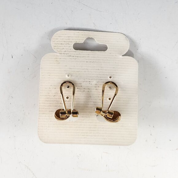 Yellow Enamel Gold Post Style Earrings Pierced Ears Round Hoop 1980s Deco VTG - Picture 8 of 9